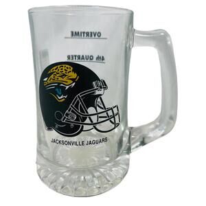 VINTAGE NFL Jacksonville Jaguars Beer Stein Glass 5.5" with Quater Drink Lines